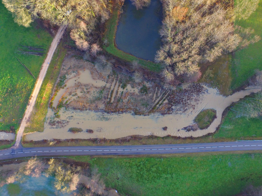 Le Grumbach et sa zone inondable, après les travaux d’effacement de l'étang communal à Seppois-le-Haut